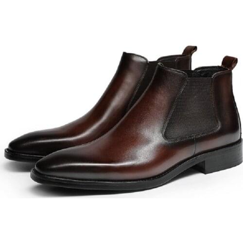 British Style Spring Autumn Handmade Real Genuine Full Grain Leather Dress Shoes Men Business Ankle Short Chelsea Boots 20210126