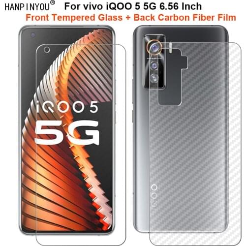For vivo iQOO 5 5G 6.56" 1 Set = Soft Back Carbon Fiber Film + Ultra Thin Premium Tempered Glass Front Screen Protector