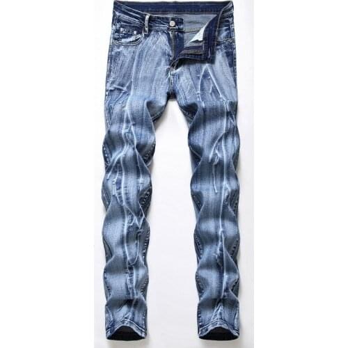 2021 New High Quality Elasticity Jeans Retro Straight Slim Denim Pants High Street Big Size 28-42 Men Trousers