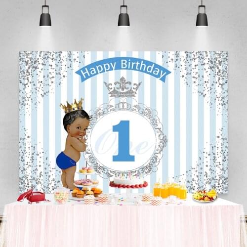 Laeacco Blue White Stripe Silvery Shiny Polka Dot Boys 1th Birthday Backgrounds Photography Backdrop For Photo StudioPhotophone