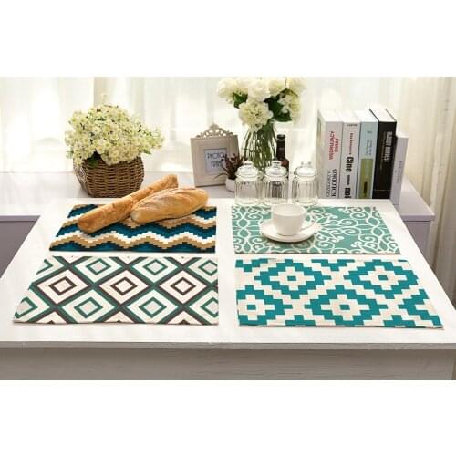 Geometric Art Pattern Printed Cotton Linen West Tableware Pad Mats Dining Kitchen Accessories Placemats for Table