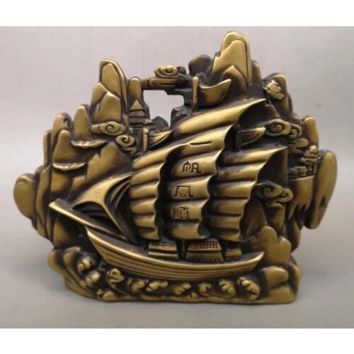 Chinese Old copper Fortune lucky mountain ferry Home decoration