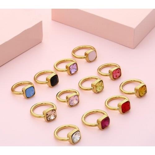 Square Glass Crystal Rings For Women Gold Silver Color Stainless Steel Bague Wedding Bands Femme Anillos Jewelry Accessories