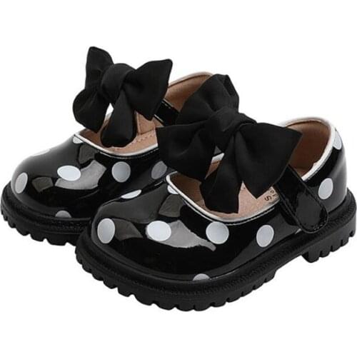 Cute Polka Dot Girls Shoes Autumn 2021 New Children Single Shoes Fashion Big Bow Princess Shoes XHM