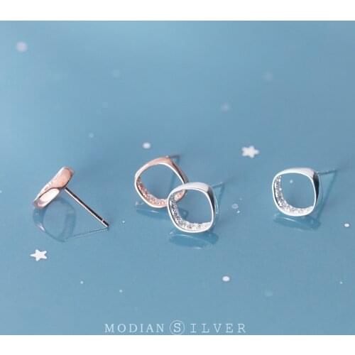 Modian Charm 925 Sterling Silver Square Fashion Stud Earrings for Women Lucky Jewelry Rose Gold Color Korean Style Jewelry