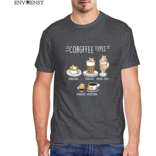 Mens t shirt Corgi Dog Chubby Style Art of Pembroke Welsh Corgi Dog Kawaii Coffee Art Mens Shirt Short Sleeve Funny Unisex Tee