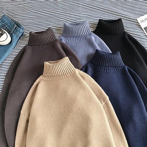 Mens 2020 New Winter Warm Sweater Korean Streetwear Fashion Pullovers Sweater Solid Color Casual Male Clothing