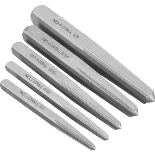5pcs Handymen Broken Bolt Carpenter Screw Extractor Set Removal Tool Stripping Assorted Steel Stud Guide Damaged Easy Out