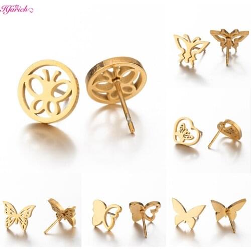 Stainless Steel Chic Butterfly Stud Earrings Lady Girls Students Cute Cartoon Tiny Animal Gold Jewelry Accessories Aretes