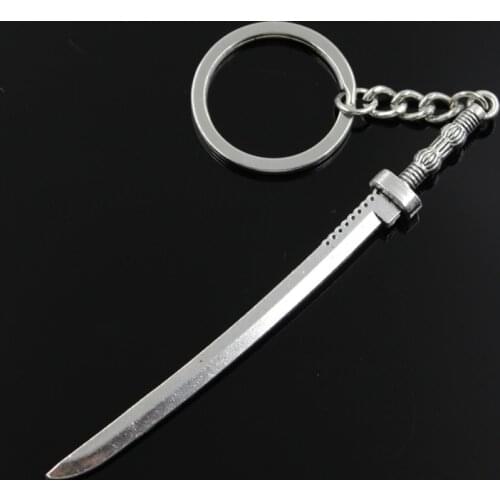 New Fashion Men 30mm Keychain DIY Metal Holder Chain Vintage Samurai Sword 107x10mm Silver Color Pendant Gift