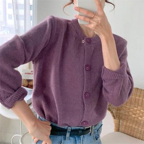 Solid Sweaters Women Autumn Single Breasted O-neck Cardigans Plus Size 3XL Simple All-match Female Outwears Preppy-style ZY5966