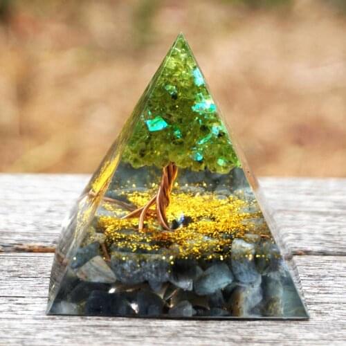 Handmade Orgonite Pyramid 60mm Tree of Life With Grey Moon Stone HEALING Crystal Reiki Orgone Pyramid Chakra EMF Protection