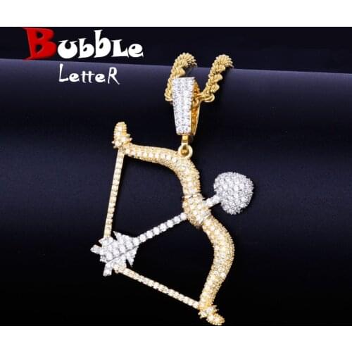 Bow Arrow Shape Necklace & Pendants Gold Color Iced Cubic Zircon Mens Hip Hop Jewelry