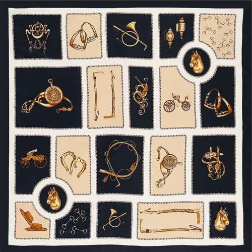 Fashion Twill Silk Scarf Women Large Shawls Saddle Print Stoles Square Bandana Luxury Kerchief Hijab Scarf Female Foulards 130CM