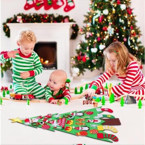 2019 Felt Christmas Tree DIY Hanging Christmas Tree With 32PCS Ornaments Wall Decor For Kids Xmas Gifts Home Door Decoration