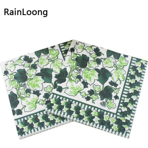 [RainLoong] Green Flower Printed Feature Paper Napkin Tissue Decoration 33cm*33cm 1 pack (20pcs/pack)