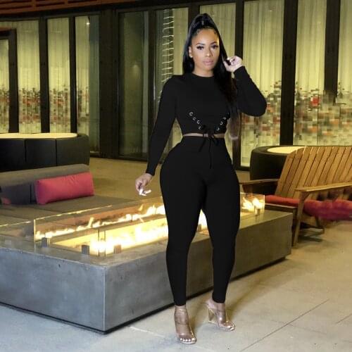 RMSFE 2021 Women Long Sleeve Round Neck Casual Fashion Solid Color Corns Tether Pants Two-Piece Set