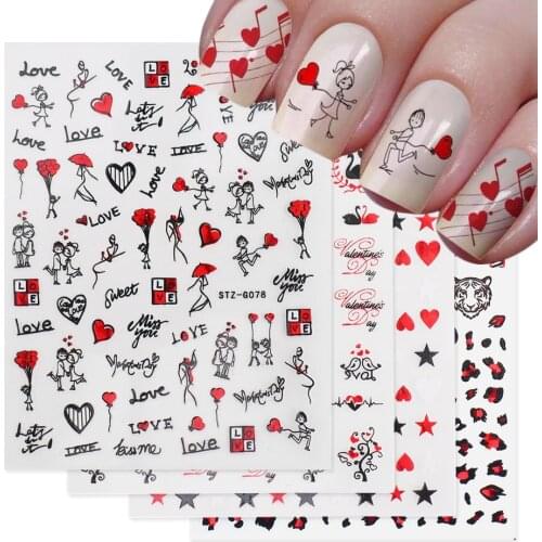 Romantic Valentines Day Nails Love Rose Leopard Flower Laser 3D Nail Sticker Decals Nail Design for Adhesive Wraps GLSTZG068-085