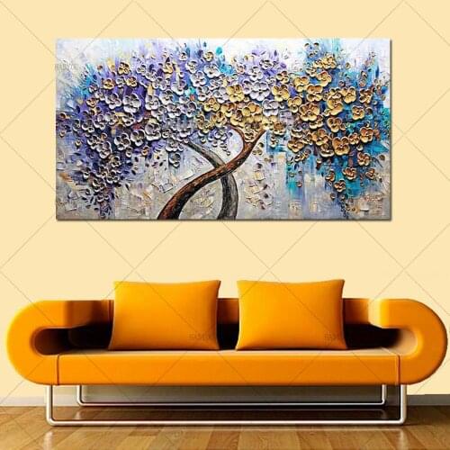 Hand Painted knife gold flower Oil Painting on Canvas landscape oil painting Wall art Picture for Living Room home decorativon