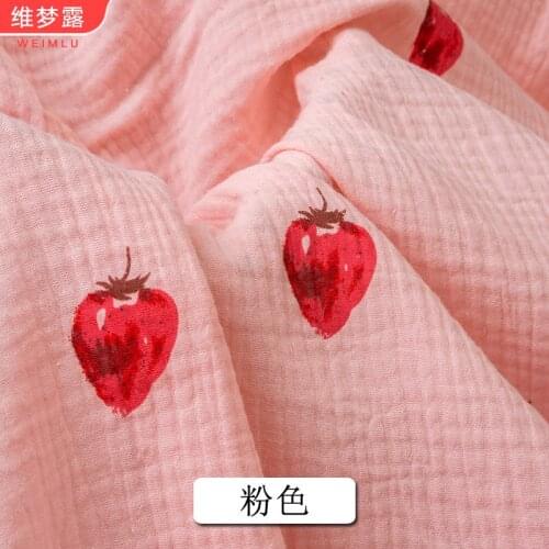 Fabric Cotton 100% Strawberry Printed Gauze for Children Pajamas Skirt Dress Kids Brocade Sewing DIY White Pink By Half A Meter