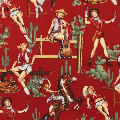 130cm Wide Exported American Retro poplin Fabric 100% Cotton Fabric Twill Western Girl Printed Fabric Sewing Material Diy Dress