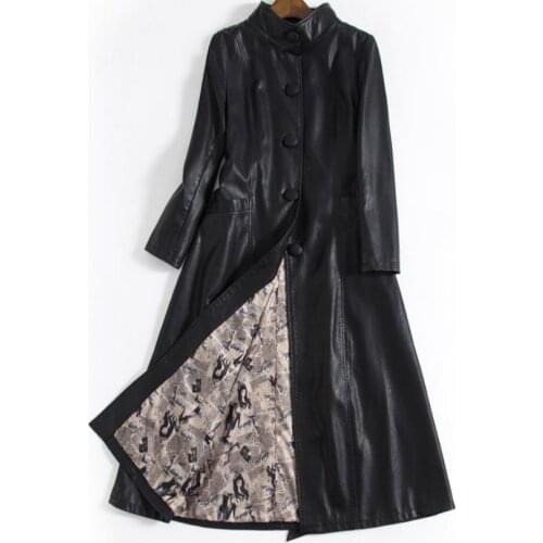 Pu Leather Trench women Coat Plus Size Fashion Women Overcoat Long coat