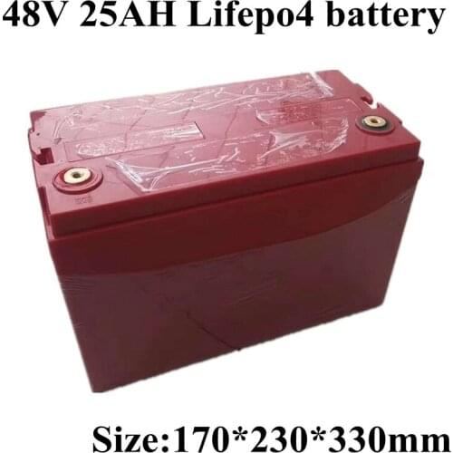 Waterproof 48V 25Ah LiFepo4 Battery Pack with BMS 16S for 2000W Ebike Motorcycle Quadricycle Power Supply Backup+3A Charger