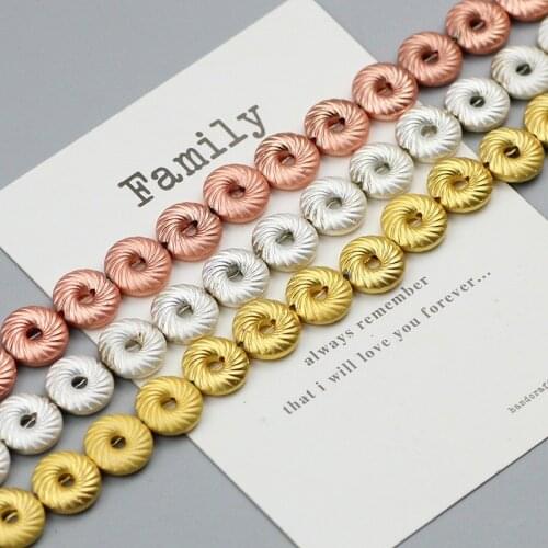 WLYeeS Matte SIlvers ROSE Donuts Round 10mm Natural Hematite Stone beads Charm loose Spacer bead for Jewelry Making DIY Bracelet