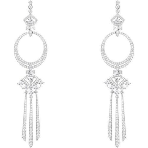 Designer 925 Sterling Silver Long Geometric Tassel Magic Dangle Earrings Micro Cubic Zirconia Women Wedding Party Luxury Jewelry