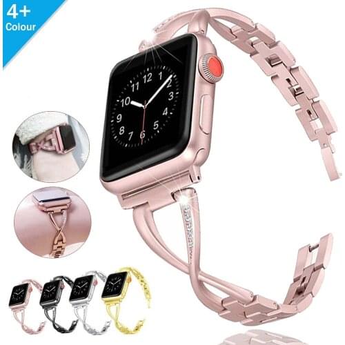 Womens Metal Strap for Apple Watch 38/40/42/44MM Luxury Stainless Steel Band for Iwatch 6/5/4/3/2 Bracelet Accessories Wistband