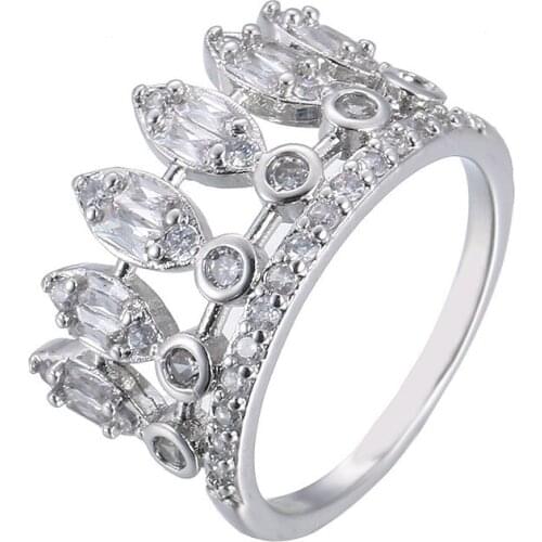 2020 New Arrival Crown Silver Plated Ring Ring For Women Clear Cubic Zirconia Ring Ladies Simple Charm Engagement Gifts For Wife