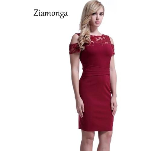 Ziamonga Off Shoulder Bandage Dress 2018 Party Summer Clubwear Sexy Women Dress Lace Neck Knee Length Midi Office Bodycon Dress