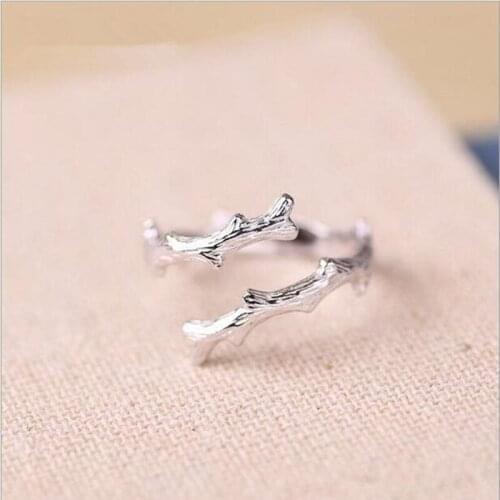 Creative Branch Plain Silver Open Rings for Women 925 Sterling Silver Jewelry Mori Girls Individual Female Accessories SE390