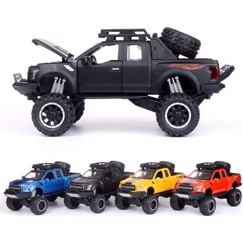 1:32 Simulation Raptor F150 Off-Road Alloy Vehicle Model Sound And Light Pull Back Model Car Diecast Toy For Kids Gift HC0028