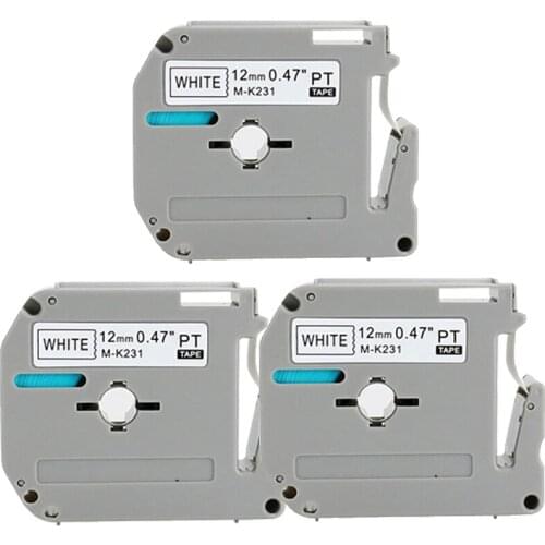3 pcs/lot Brother P-touch printer label tape brother m-k231 mk231 m231 black on white 12mm for PT-80 PT-70 label printer