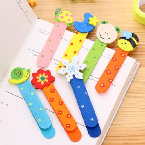 4pcs Creative Cartoon Animal Shaped Wooden Bookmarks Student Stationery Wholesale