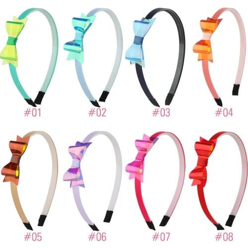 8pcs/lot Girls Hairbands PVC Hair Bow Head Hoops Glossy Plastic Mini Bows Hair Bands Kids Headwear Children Spring Supplies