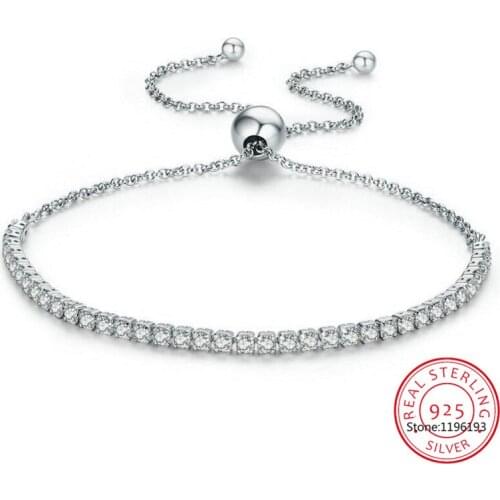 925 Sterling Silver Sparkling Strand Bracelet Women Link Tennis Bracelet Silver Fine Jewelry SCB029