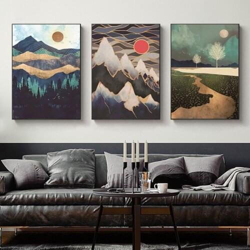 Abstract Landscape Painting Modern Nordic Canvas Painting Wall Art Mountain Day Publishing Painting and Living Room Decor
