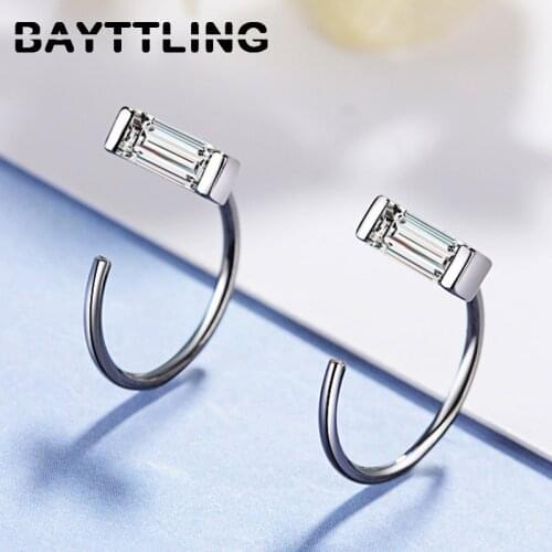 BAYTTLING 925 Sterling Silver 14MM Black/Silver Simple Fine Square Zircon Earrings For Woman Couple Fashion Wedding Gift Jewelry