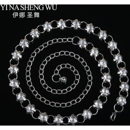1pc Flower Type Bottom Rhinestone Belt Belly Dance Rhinestone Waist Chain Women Oriental Dance Accessories Gold Silver 2 Colors