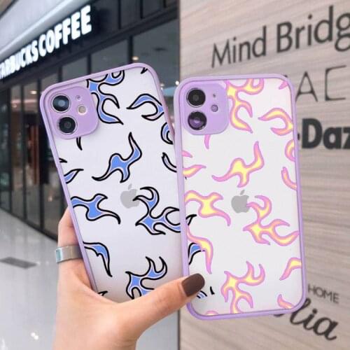 Phone Case For iPhone 12 11 Mini Pro XR XS Max 7 8 Plus X Fashion Flame Pattern Matte transparent Purple Cover