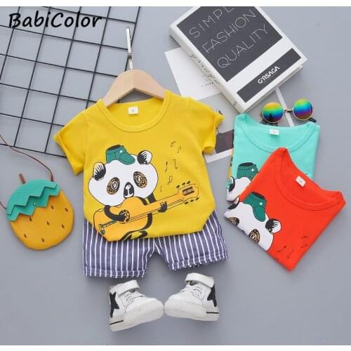 Baby Panda Style Clothing Set Summer Boys Cute Cloes Fashion Cotton T-shirt+shorts 2pcs Bebes Outfits Infant Newborn Clothing