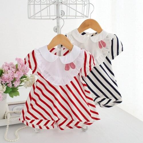 IDEA FISH Baby Dress Summer Striped Peter Pan Collar Rabbit Appliques Princess Dress Baby Infant Dress 0-2 Years 2 Color