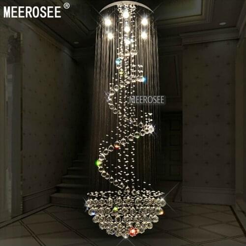 Long Spiral Crystal Ceiling Lamp Modern Flush Mounted Cristal Light for Lobby Staircase Cystal Stair Lighting High Ceiling