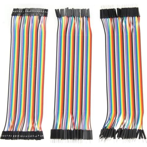 40pcs Male to Male + 40pcs Female to Female + 40pcs Male to Female 20cm 2.54mm 1pin Jumper Wire DuPont Cable for Arduino