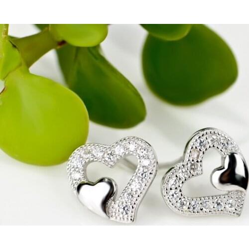 GNE0421 Hot Sale Genuine 925 Sterling Silver Stud Earrings Sweet Cute Love Heart Charming Earring, Fashion Jewelry For Women
