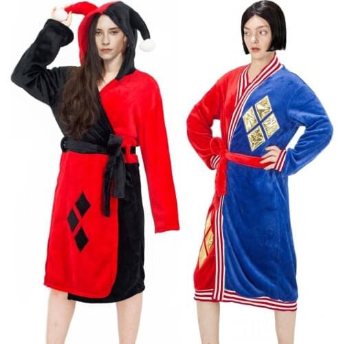 Harleen Quinzel Cosplay Costume Adult Unisex Flannel Plush Kigurumi Pajamas Bathrobe
