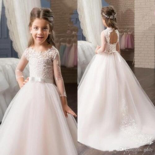 Lovely White Floral Appliques Flower Girl Dresses For Wedding Crew Sleeveless A Line Girls Pageant Gowns Kid Prom Party Dresses