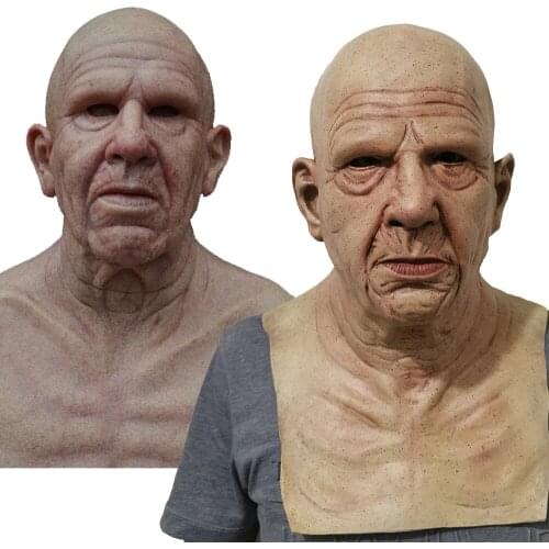 Real Old Man Latex Latex Horror Grandparents Full Head Mask Halloween Costume Party Props Adult Three -Piece Set Carnival Mask
